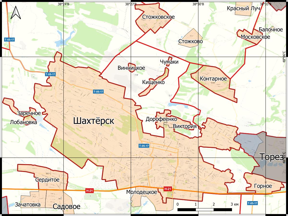 Карта-схема города Шахтерска.